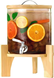 Dispensatore di acqua con capacità di 5L, stantuffo in legno e maniglione in acciaio inossidabile per feste e eventi