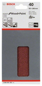 2608605302 -Set 10 Fogli abrasivi C430, 93 x 186 mm, P40, EXPERT for LEGNO+VERNICE