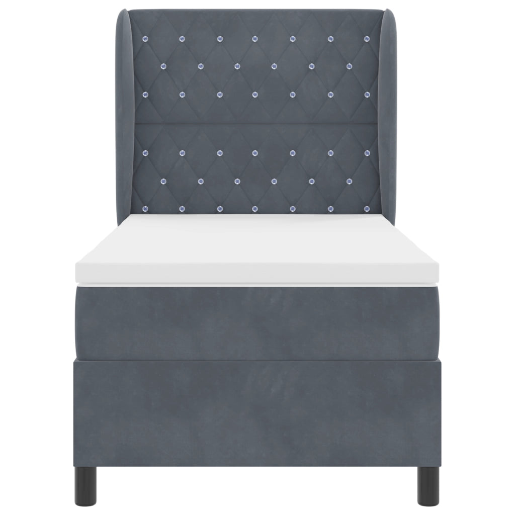 Letto a Molle con Materasso Grigio Scuro 90x200 cm in Velluto