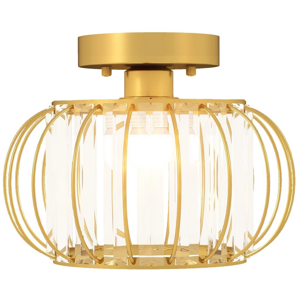 Plafoniera LED Moderna Design a Gabbia Ø27x19 cm con 18 Cristalli Struttura in Metallo Oro