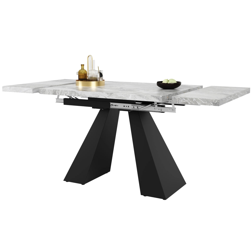 Tavolo da pranzo allungabile con piano in MDF e gambe in metallo, per cucina e soggiorno, nero grigio, 99 × 74 × 77 cm