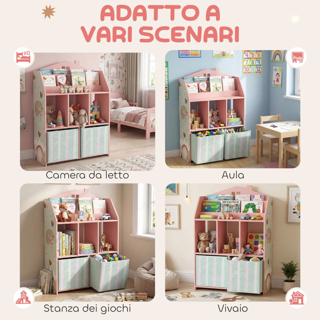 Libreria Bambini con Cassetti e Scaffali ¨C zephmum ¨C 62.5x30x91.5 cm, Rosa