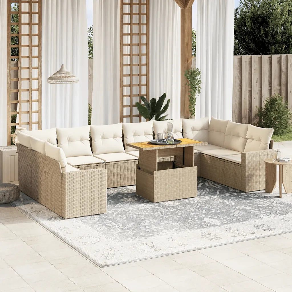 Set Divani da Giardino 11 pz con Cuscini Beige in Polyrattan 3271485