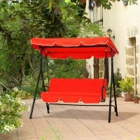 Dondolo da Giardino 3 Posti con Tetto e Struttura in Acciaio, Rosso