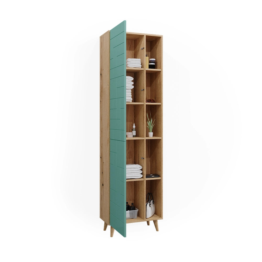 Vicco Armadio per il bagno Verde menta 56 x 193 cm con ante e vani a giorno