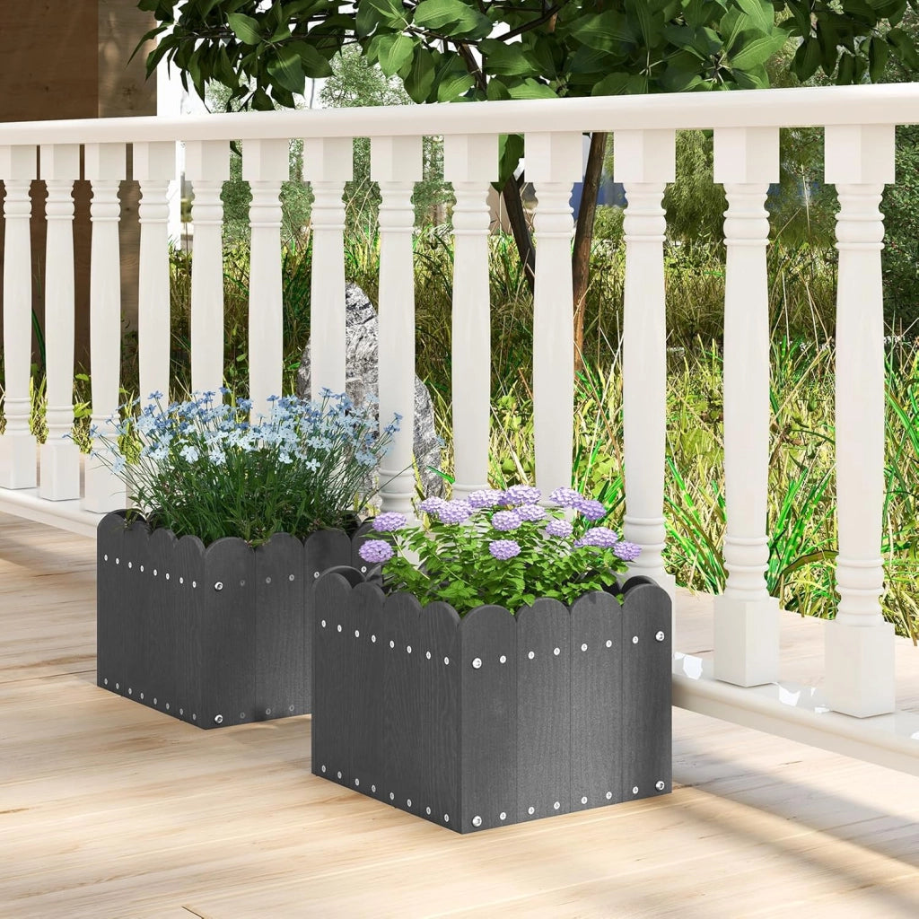 Set di 2 Fioriere Quadrate, Aiuola Rialzata in HDPE Resistente alle Intemperie con Aperture di Drenaggio, Letto Rialzato per Verdure, Fiori e Frutta per Giardino e Balcone (Grigio)