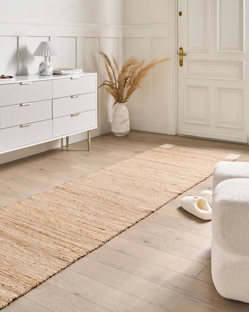 Tappeto beige e verde in juta 80 x 300 cm Rettangolare Tessuto Stile rustico Soggiorno Camera da letto