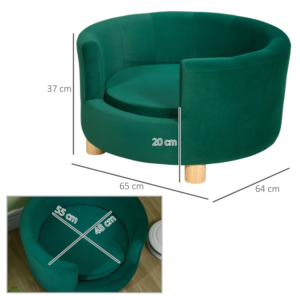 Divanetto per cani e gatti con rivestimento morbido e gambe in legno, 65x64x37 cm, verde