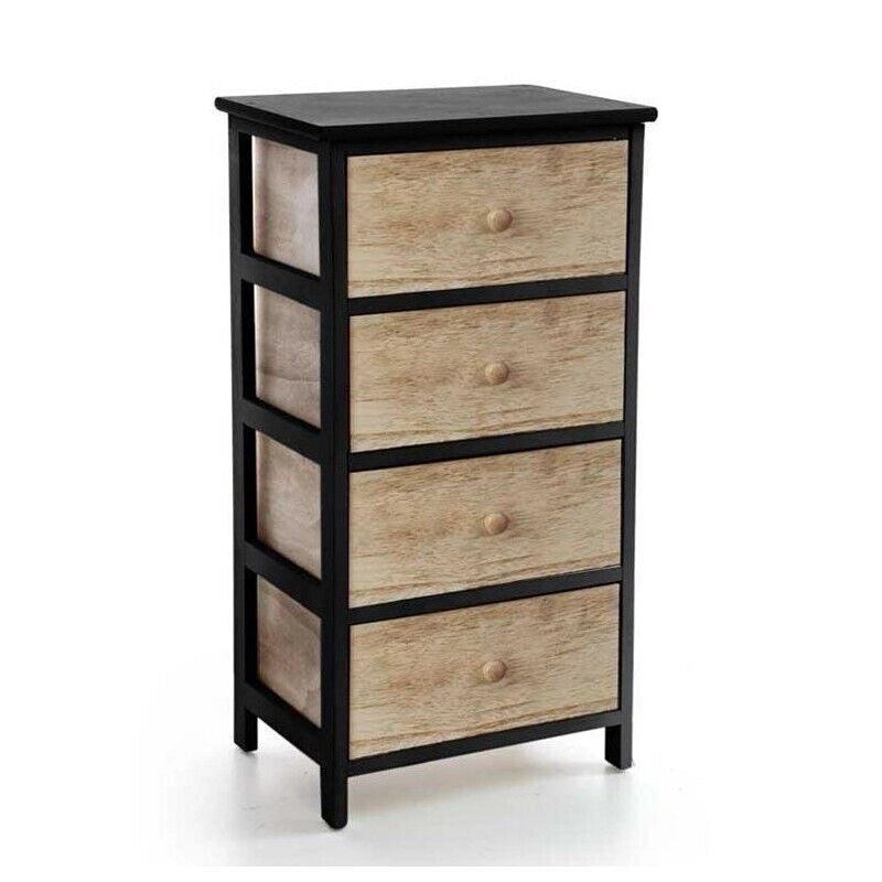 CASSETTIERA IN LEGNO NERO CON 4 CASSETTI IN COLORE NATURALE 40 X 29 X 73 CM