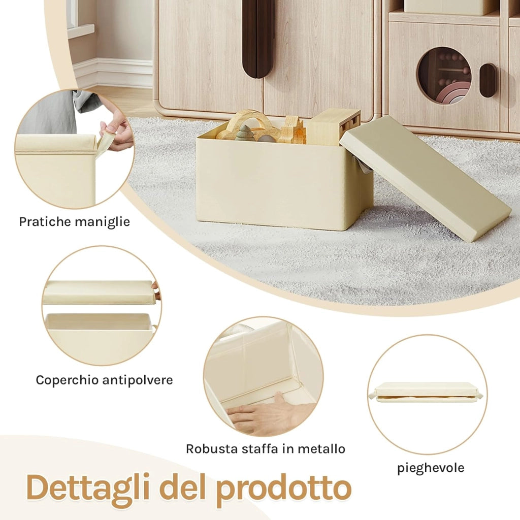 Scatole portaoggetti in Tessuto 6 Pezzi, Contenitori pieghevoli con Coperchio e Maniglie, per Vestiti da Armadio, Crema, 38x27x20cm