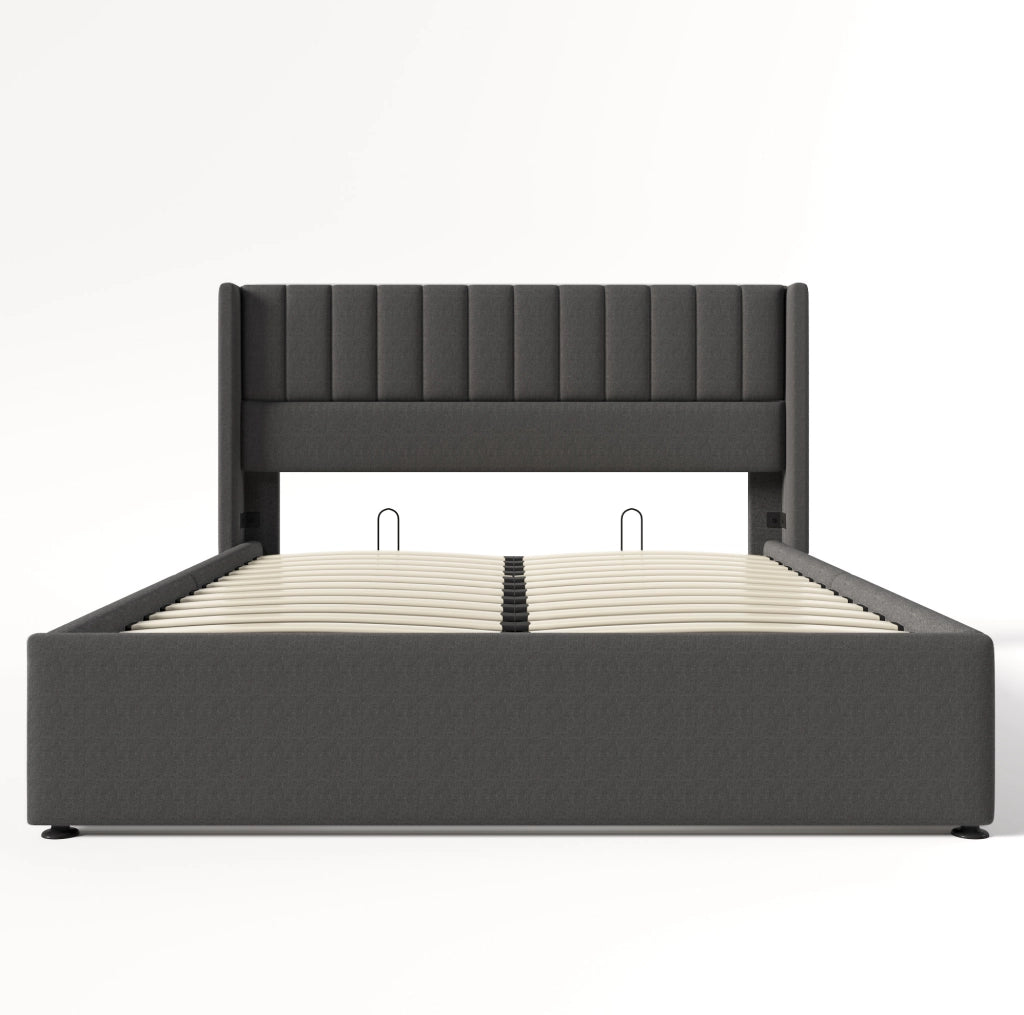 Letto matrimoniale contenitore 160x200 cm con sollevamento idraulico; lino grigio