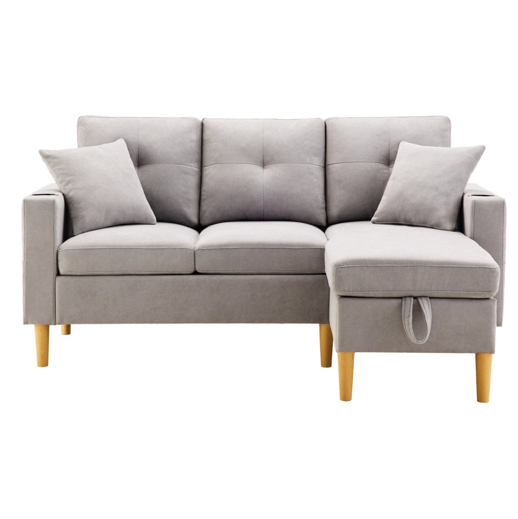 Divano angolare 3 posti con chaise longue e contenitore grigio