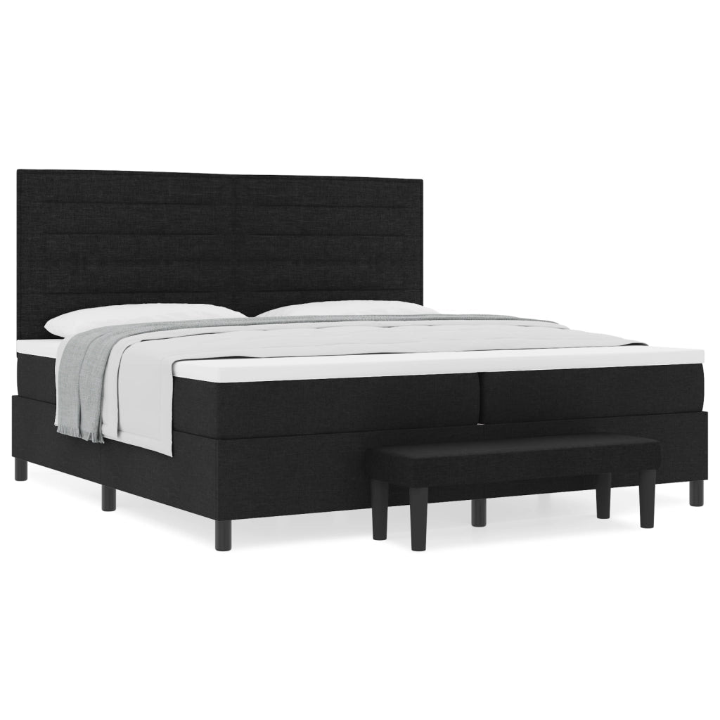 Letto con Box Spring con Materasso & Panca Nera 200x200 cm Tessuto