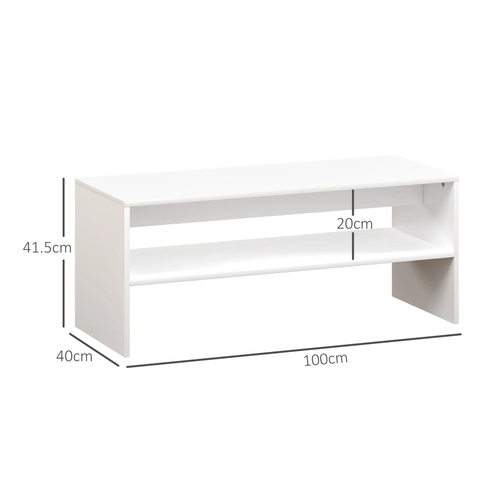 EasyComfort Tavolino da Caffè Moderno in Legno a 2 Livelli con Ripiano Aperto, 100x40x41.5 cm, Bianco