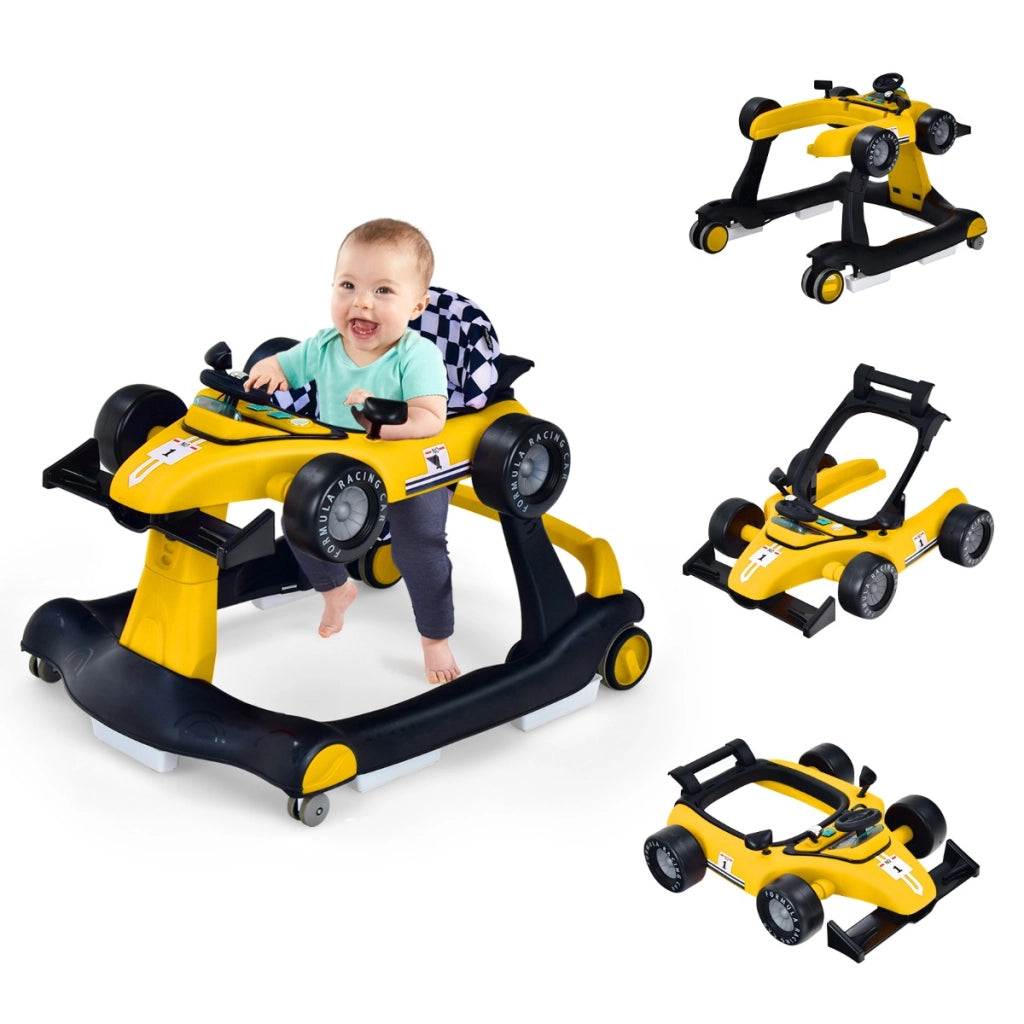 Primi passi 4 in 1 per neonati con altezza e velocit¨¤ regolabili, Primi passi a spinta con carillon con luci Giallo