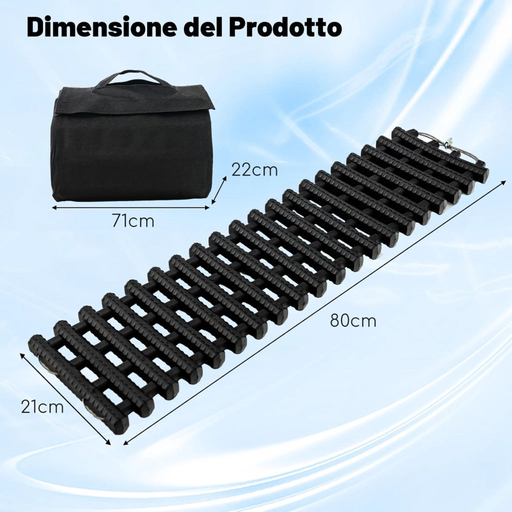 Set di 2 Tappetini Antisdrucciolevoli per Pneumatici, Tappetino di Recupero TPR Portatile, Aiuto di Trazione d'emergenza per Neve, Ghiaccio, Fango, Sabbia, Con Borsa (82 x 21 x 2,8 cm)