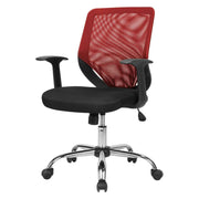 Sedia da ufficio Baradili, Poltrona direzionale a rete con braccioli, Seduta ergonomica da ufficio, 60x54h90/98 cm, Nero e Rosso