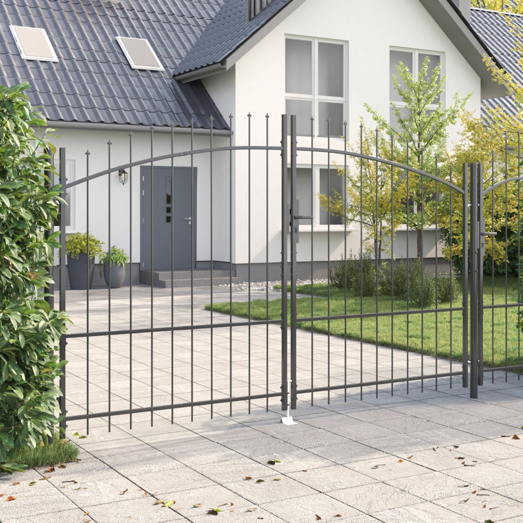 Cancello da giardino con punta a lancia, doppio battente, grigio, 175x300 cm in acciaio