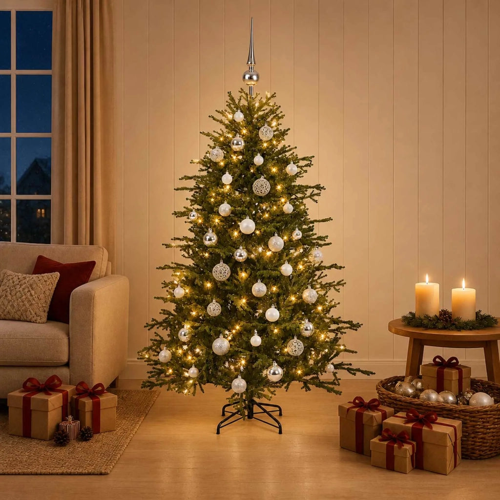 Albero di Natale artificiale con palline 120 cm 150 LED 3465977