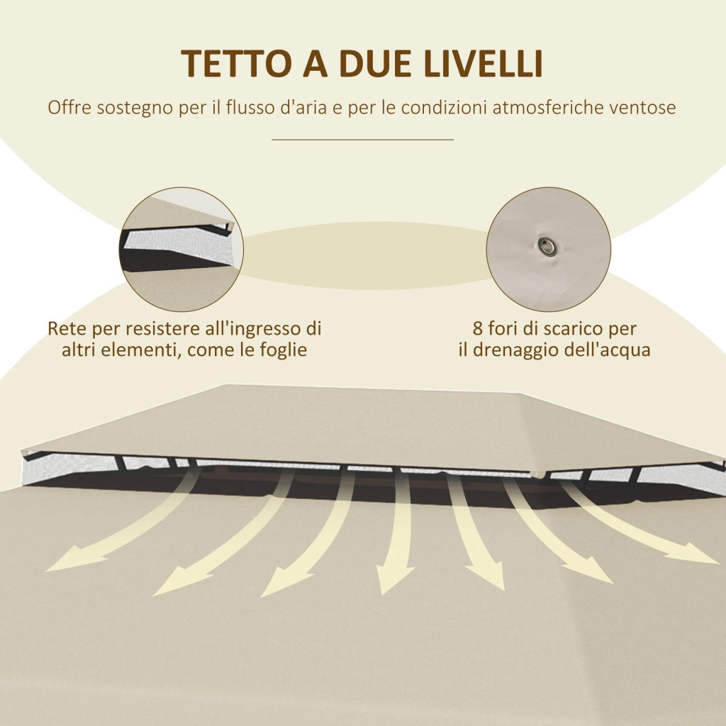 Tetto per Gazebo da Giardino 3x4m ¨C zephmum ¨C Poliestere Beige
