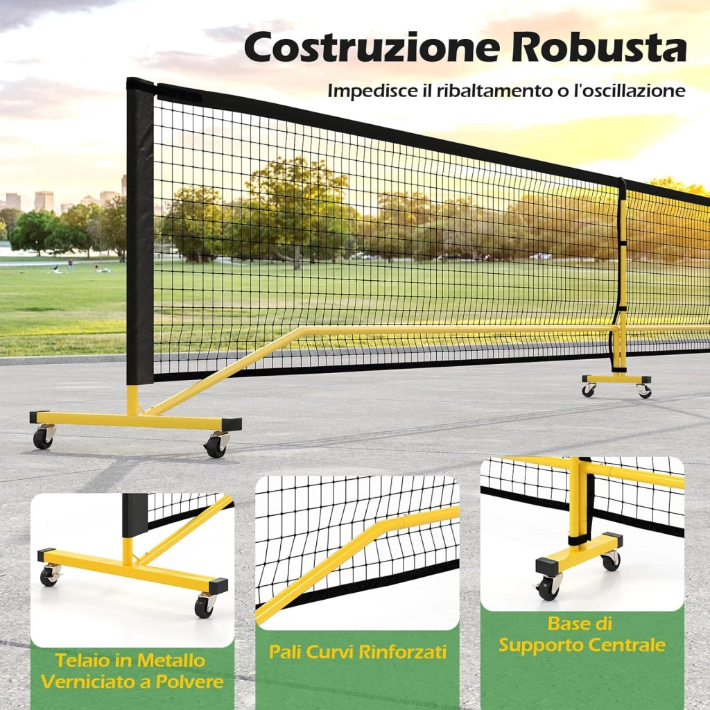 Rete Pickleball Portatile da 6,7 m con Ruote, Rete per Tennis con Telaio in Metello e Borsa da Trasporto, per Badminton ed Allenamento Multifunzionale Resistente da Interno ed Esterno