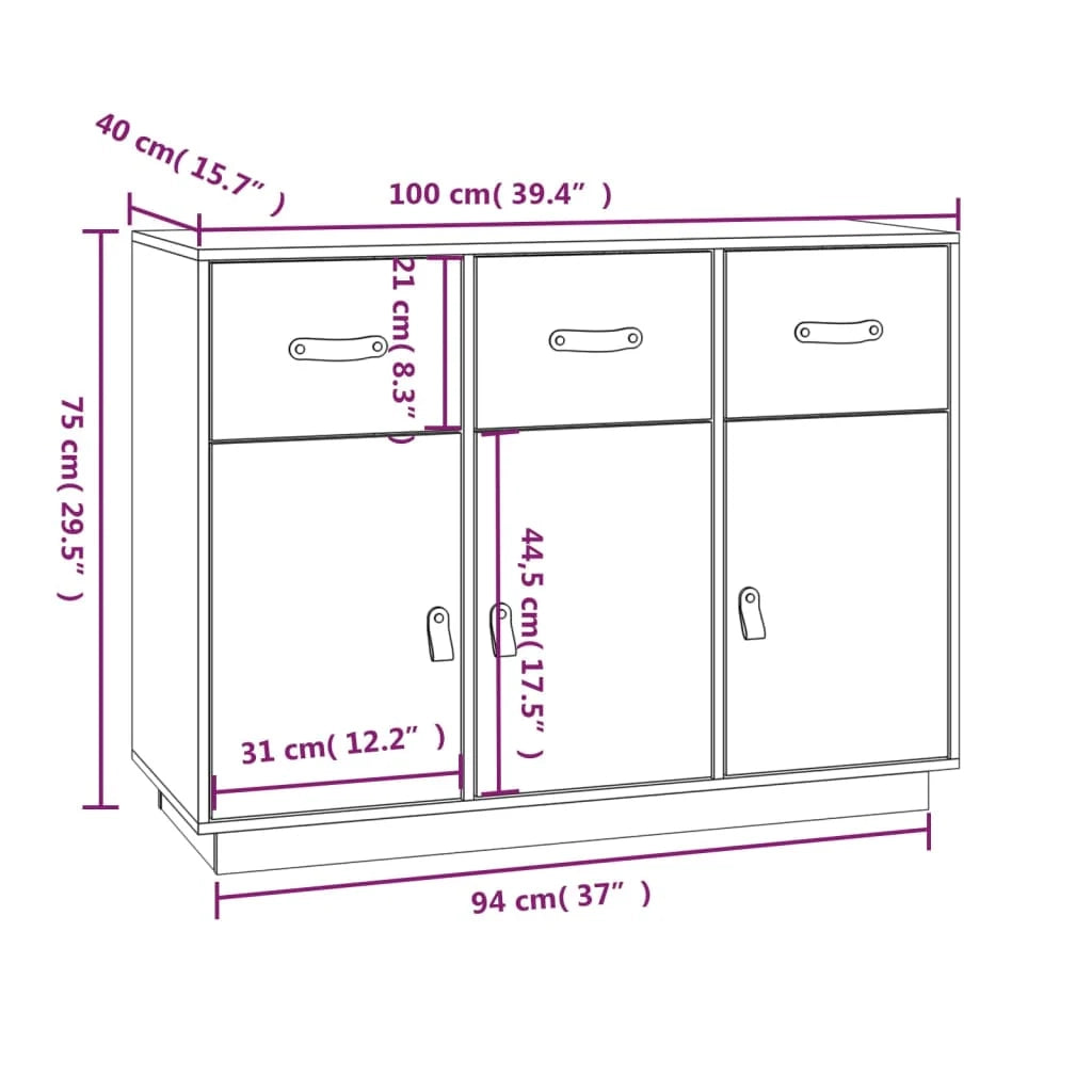 Buffet credenza cassettiera armadio mobile contenitore organizer per cucina soggiorno salotto 100 x 40 x 75 cm legno massello di pino marrone 02_0035729