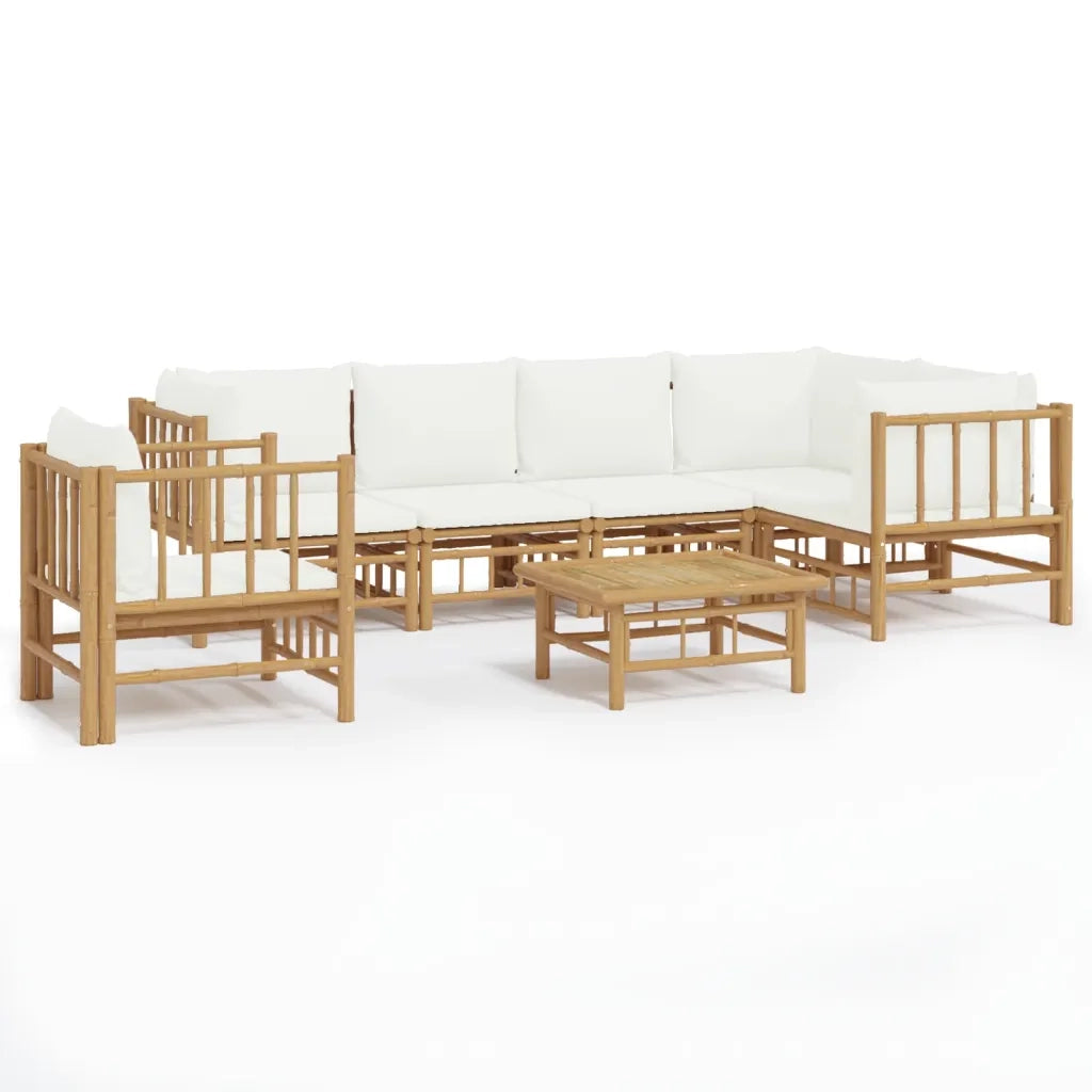 Set Salotto da Giardino 7pz con Cuscini Bianco Crema in BambÃ¹cod mxl 104258