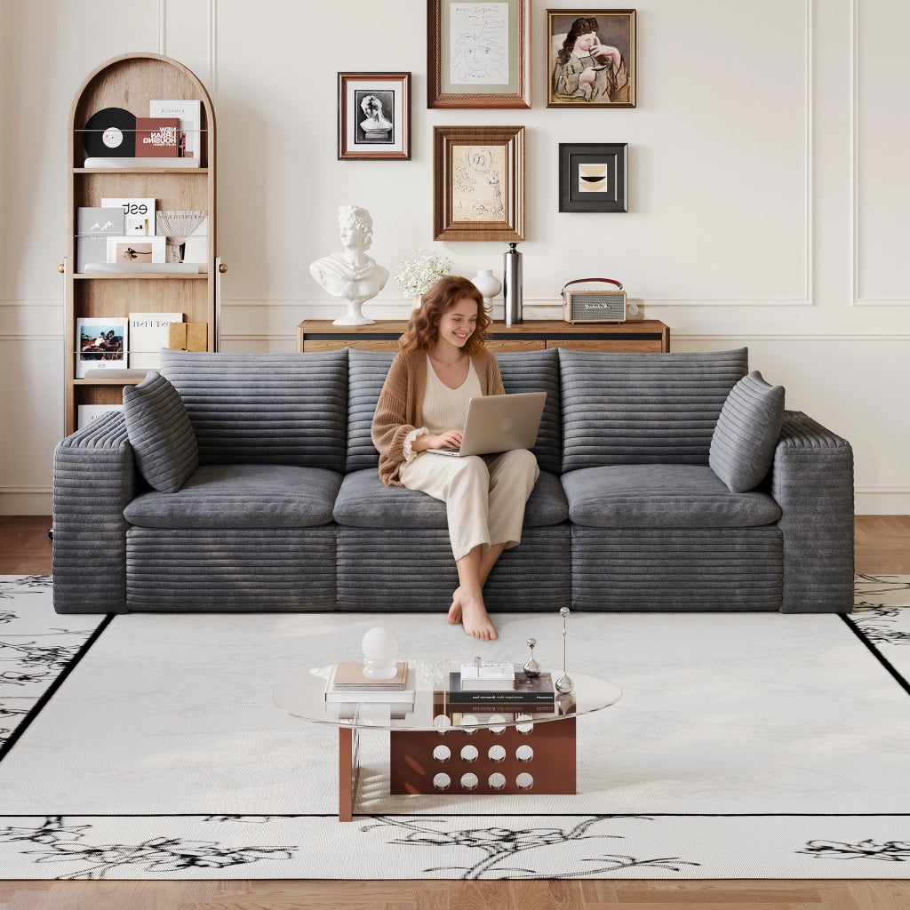 Divano Cloud 260 cm ¨C MINIMAL ¨C Velluto a Coste Grigio Scuro, Imbottito, Senza Montaggio
