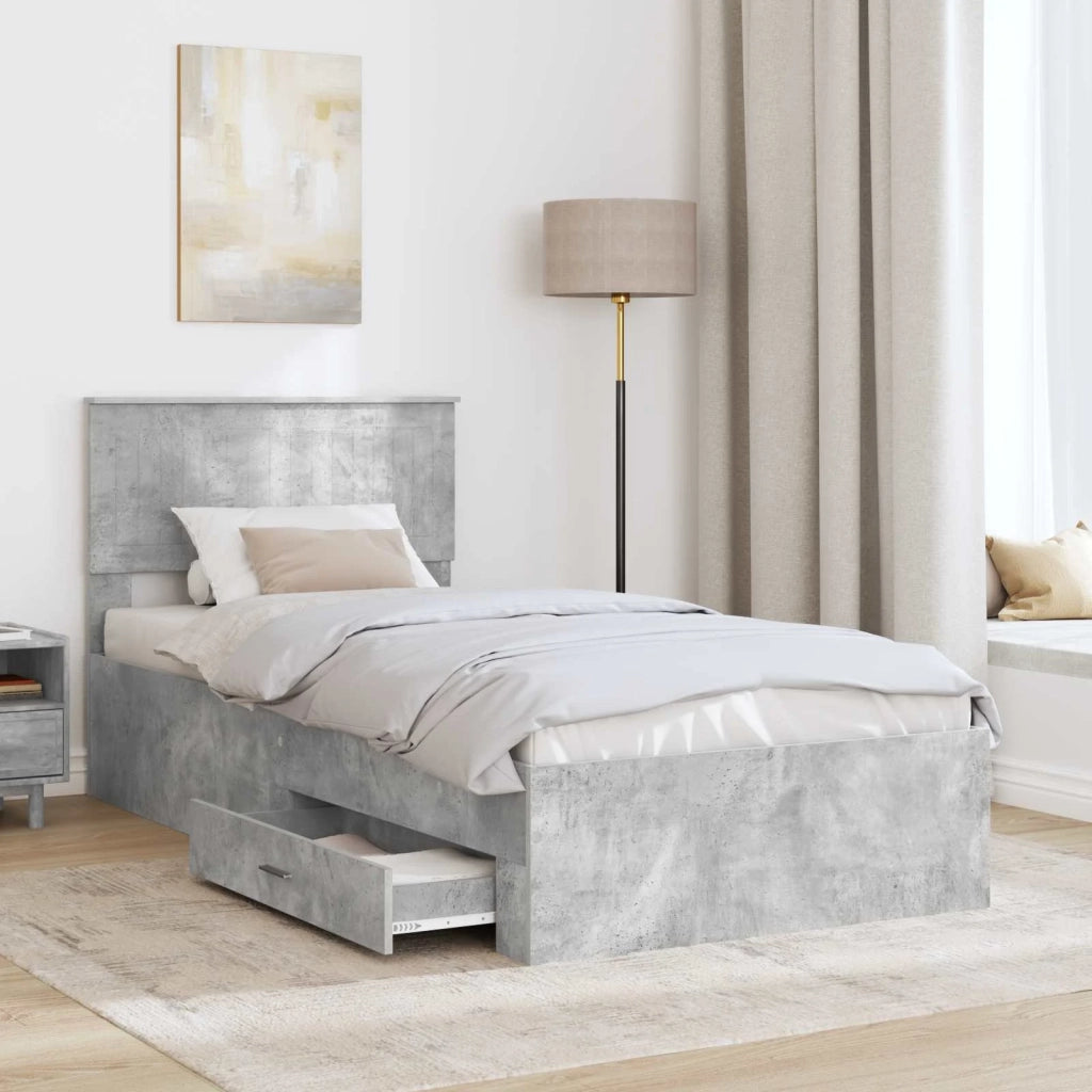 Struttura del letto con testiera Grigio cemento 90 x 200 cm 3410943