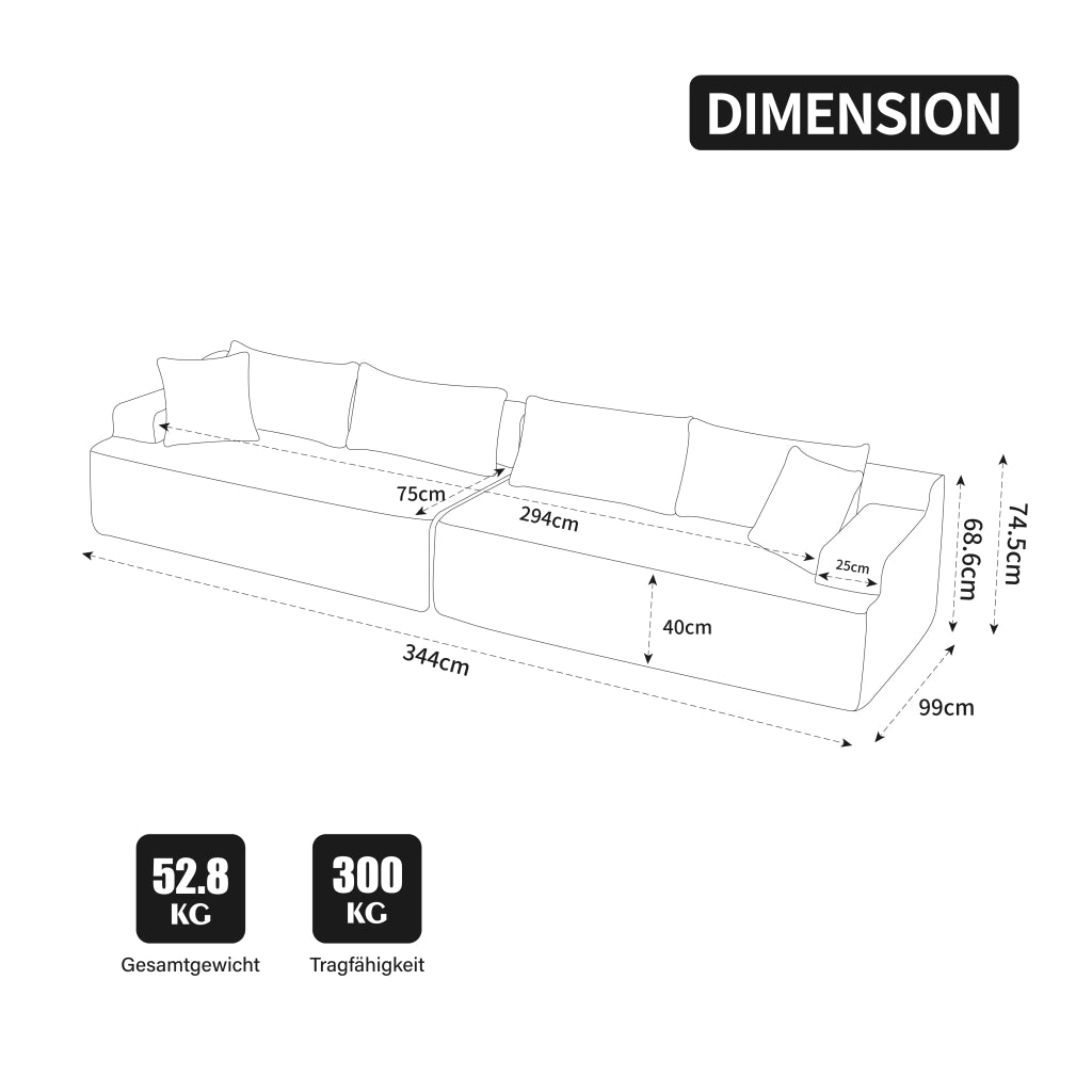 Divano con funzione chaise longue in tessuto chenille beige