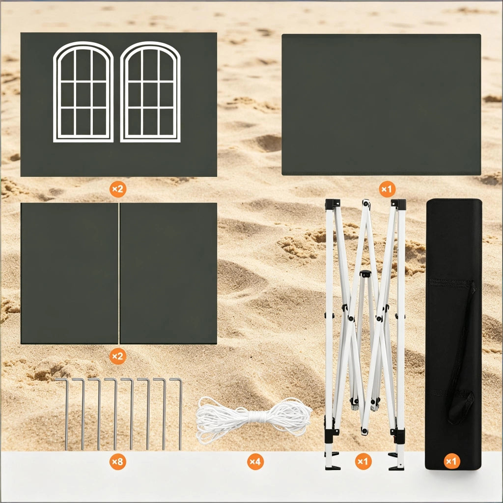 GAZEBO 2x2 m Altezza regolabile 232/236/240 cm Grigio con 4 pareti laterali