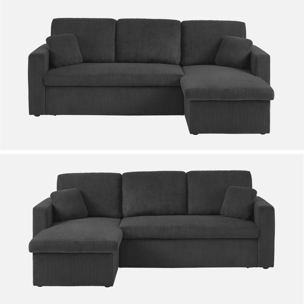 Divano letto angolare reversibile, 3 posti, grigio scuro