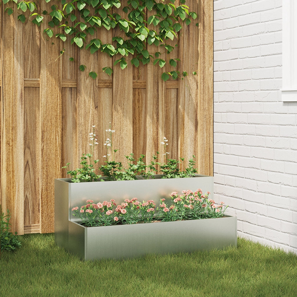Fioriera da giardino a 2 livelli , 100x60x45 cm, in acciaio galvanizzato