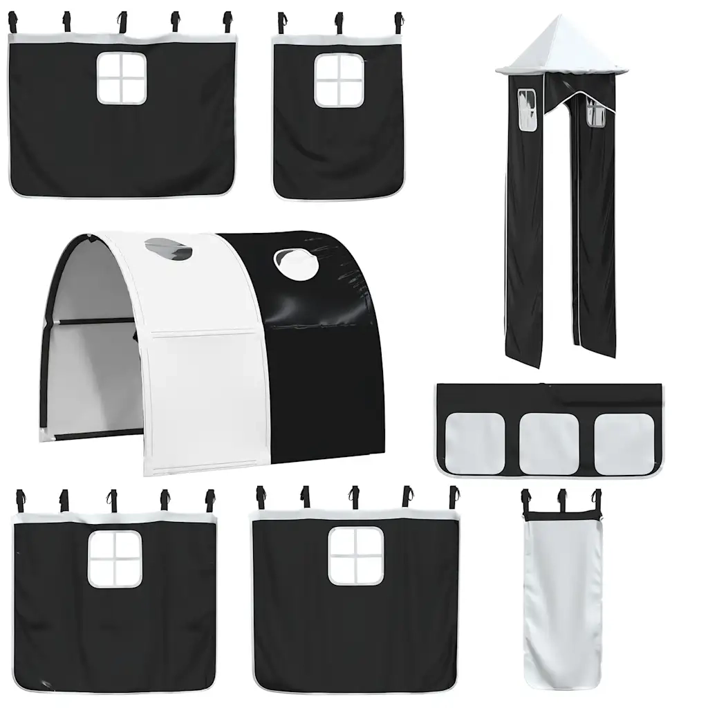 vidaXL Letto a Castello con Scivolo e Tende Bianco e Nero 90x200 cm