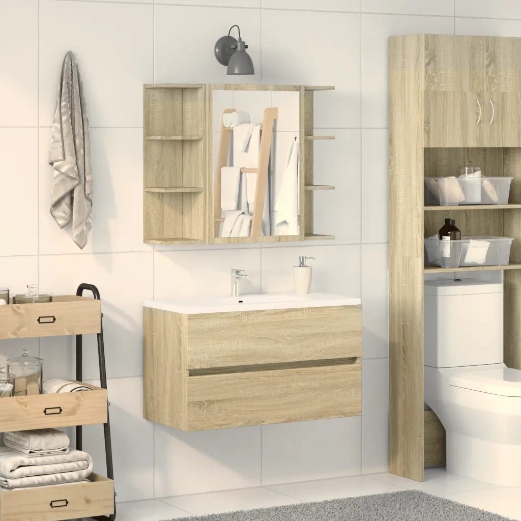 Mobile bagno con specchio-Armadietto a Specchio da Bagno-Mobile bagno con specchio-Armadietto a Specchio da Bagno Rovere Sonoma 80x20,5x64 Multistrato