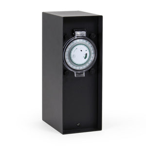 Presa multipla da giardino nera in acciaio con timer IP44 Colonna a 2 prese per esterno