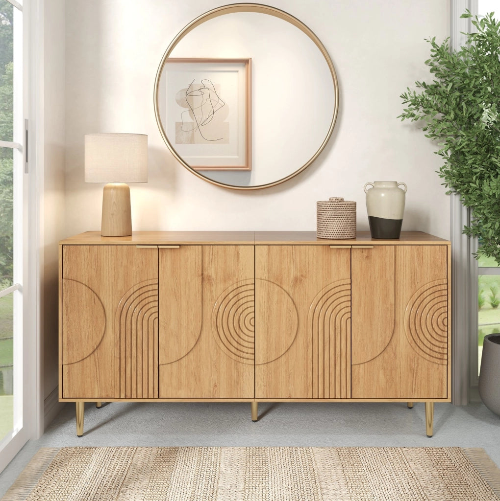 Credenza moderna 140x40x72 cm in MDF naturale a 4 ante