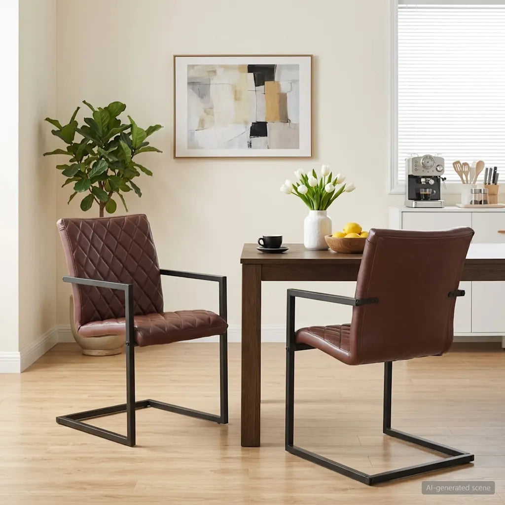 Sedie da Pranzo a Sbalzo 2 pz Marroni in Vera Pelle 321843