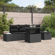 Set Divano da Giardino con cuscino 6 pcs Nero Poly Rattan