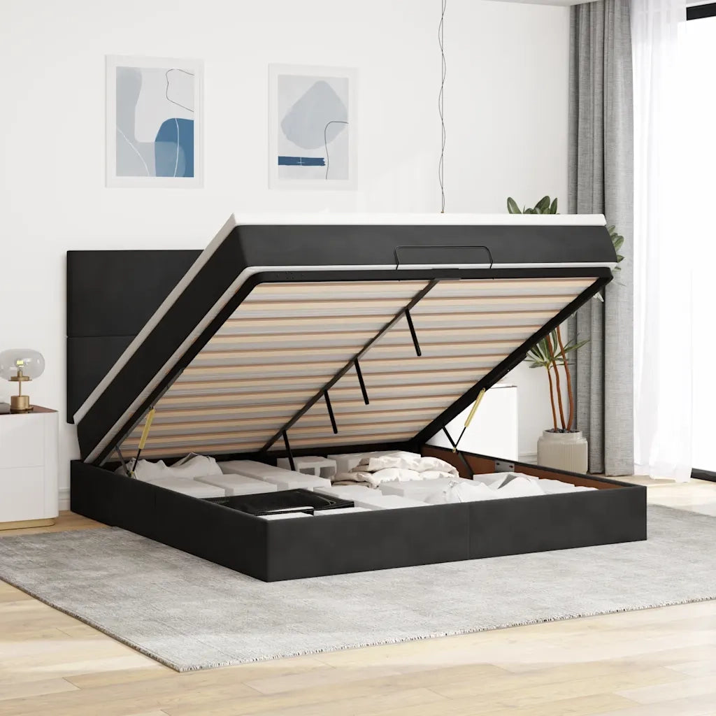 Struttura Letto Pouf con Materassi Nero 160x200 cm in Velluto 3314260