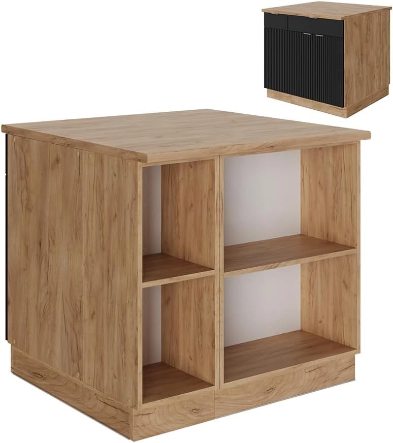 Isola cucina Fame-Line, Nero a righe, 90 cm con cassetto, senza piano di lavoro