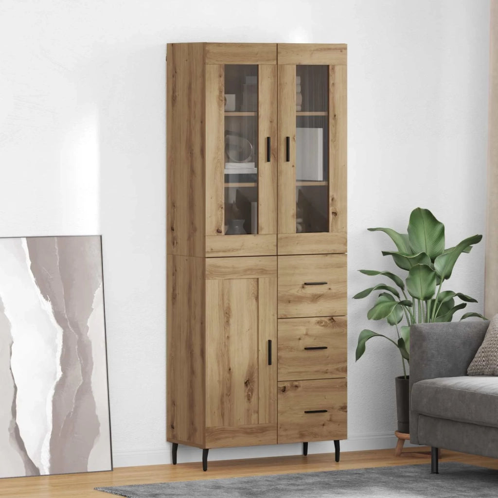 Credenza 2 pz-Set di 2 Buffet-Armadio da cucina Rovere artigianale Legno Stratificato e Vetro 318800