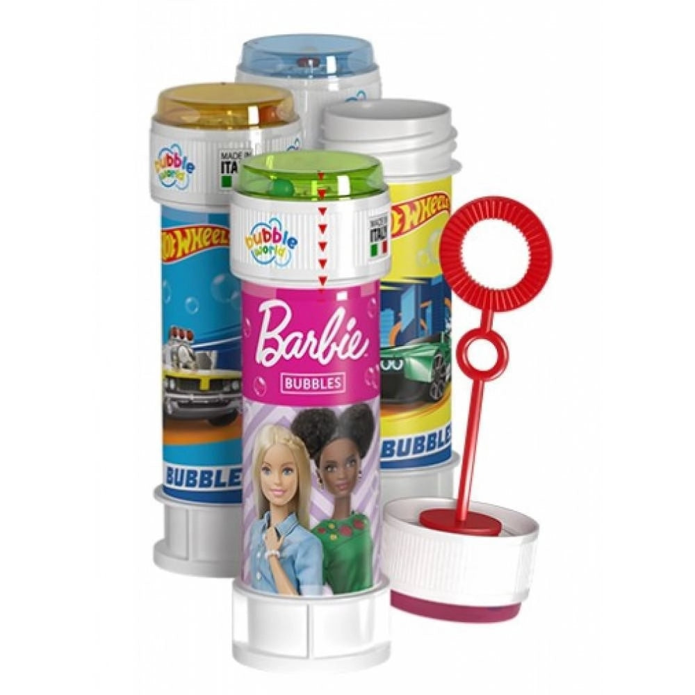 Trade Shop - Bolle Di Sapone Confezione Da 36pz Flaconi 60ml Barbie/hotwheels Mix Feste Gioco 008365 -