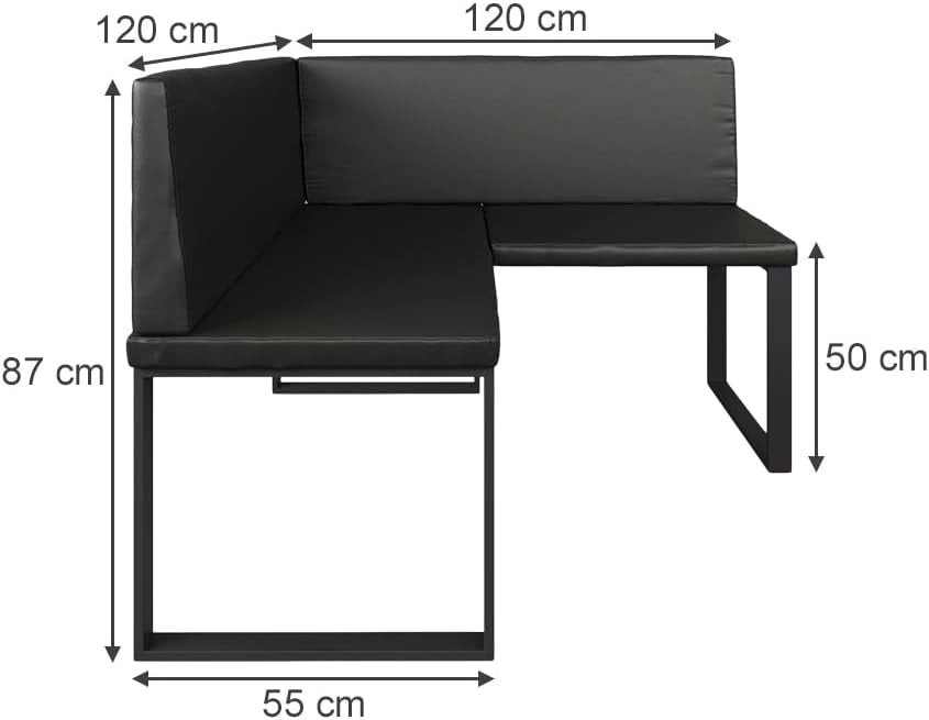 panca ad angolo Ravon, Nero, 120 x 120 cm