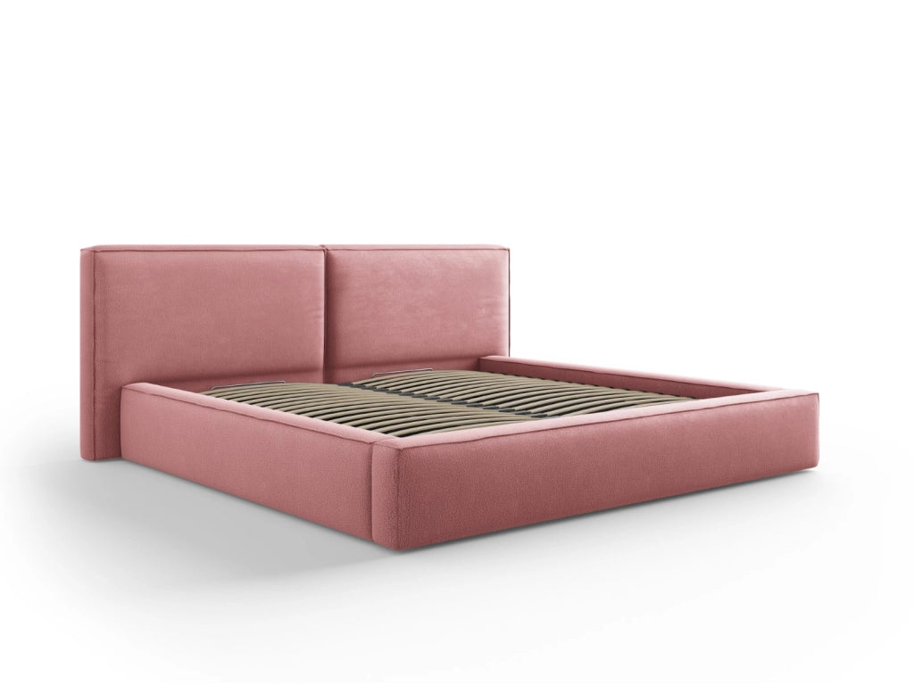 Cosmopolitan Design - Letto a cassettone con testiera doppia "Arendal" 200x200cm in tessuto strutturato rosa 