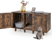 Mobile Lettiera per Gatti con 2 Ante, Armadio per Gatto in Legno con Ingresso Centrale e Tiragraffi, Grotta Rifugio Multiuso per Soggiorno e Camera da Letto, 120 x 52 x 65 cm (Marrone Rustico)