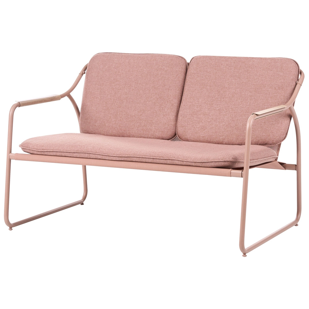 Set da Giardino con Divano 4 Posti in Acciaio Marrone con Cuscini in Olefina e Tavolino da Caffè in Vetro Temperato dal Design Moderno