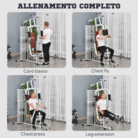 Stazione Fitness Multifunzione 150x110x210 cm in Acciaio e PU Bianco