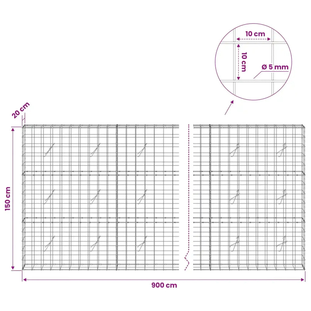 Gabione con filo da 5 mm e rete 10x10 cm 900x20x150 cm 3465060