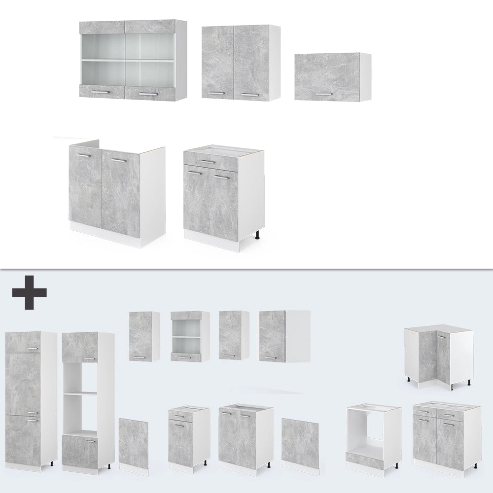 Vicco Cucina componibile Cemento/Bianco 200 cm senza piano di lavoro